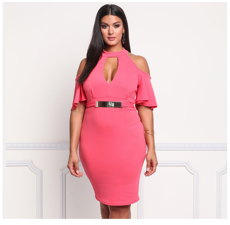 SZ60015-2 Sexy Off Shoulder Cut Out Chocker Bodycon Womens Plus Size Dress